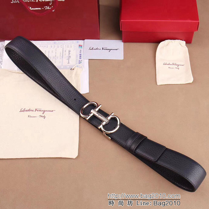 Ferragamo菲拉格慕 進口雙面頭層小牛皮荔枝紋 精鋼扣 復古風格 男士皮帶  xfp1177